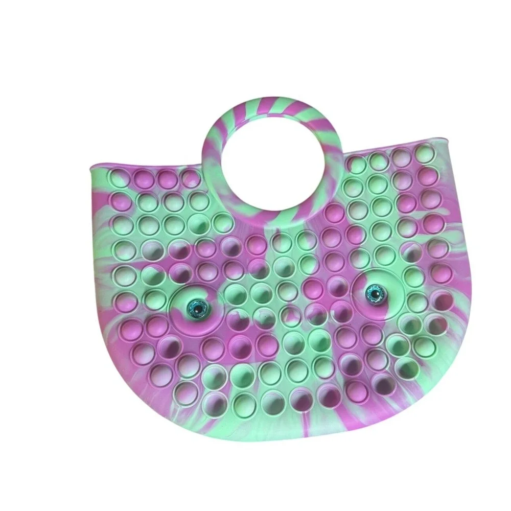 Ja-Ru Silicone Pop Fidget Tote Bag and‎ Bracelet Set Purple Green Swirl Eyeball